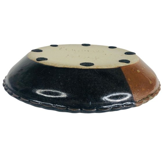 Claybanks Studio Art Pottery Pie Dish Plate Pan Brown Black Abstract Vintage - Picture 6 of 10